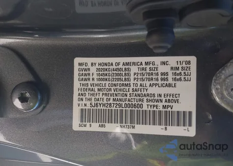 2009 Honda Element Ex z USA, uszkodzony, nr VIN 5J6YH28729L000600